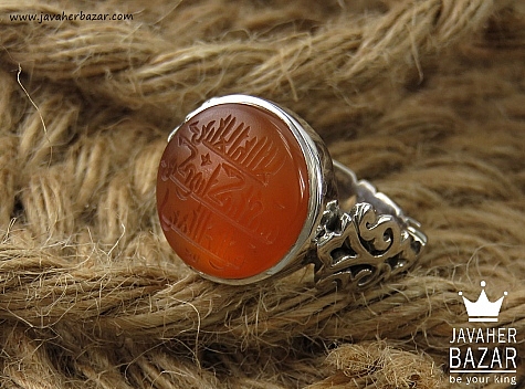 انگشتر نقره عقیق یمنی نارنجی مذهبی مردانه دست ساز [لا إله إلا انت سبْحانک إنی کنت من الظالمین] - 34870